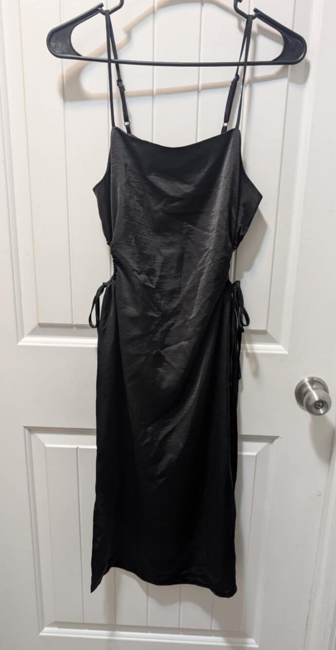 Christian Lacroix Black Keyhole Satin Sleeveles Midi Dress Cocktail Party Size S